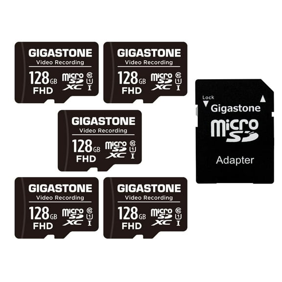 Gigastone 128GB 5-Pack Micro SD Card, 4K Video Pro, GoPro, Surveillance, Security Camera, Action Camera, Drone, 85MB/s MicoSDXC Memory Card UHS-I Class 10, with Adapter-GS-MSD-128-V-5PK-B