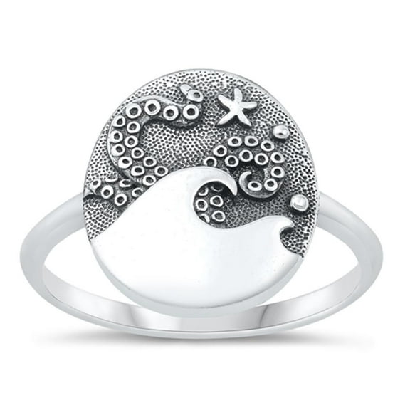 Classic Oxidized Ocean Octopus Ring .925 Sterling Silver Band Jewelry Female Male Unisex Size 10