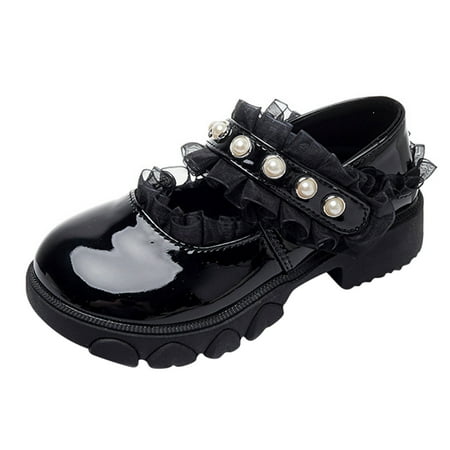 

nsendm Kids Water Shoe Girls Small Leather Shoes Single Shoes Princess Shoes Sandals Flower Bow Shoelaces Drill Sandal Black 9 Years