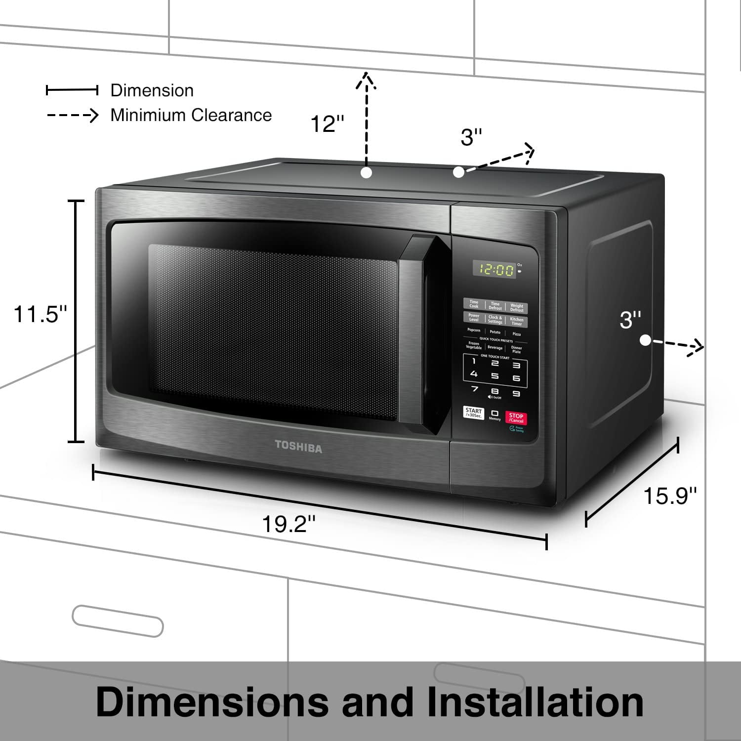 Black Stainless Renewed 0.9 Cu.ft Toshiba EM925A5A-BS Microwave Oven with Sound On/Off ECO Mode and LED Lighting 