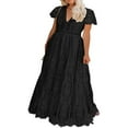 thumbnail image 4 of AMERTEER Robe de Mariée en Dentelle Florale à Col en V pour Femmes Manches Courtes Robe Maxi de Demoiselle d'Honneur Robe de Soirée Rose m, 4 of 6
