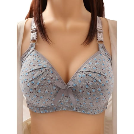 

Xuanfei Women Floral Print Adjustable Strap Triple Breasted Full Coverage Bra