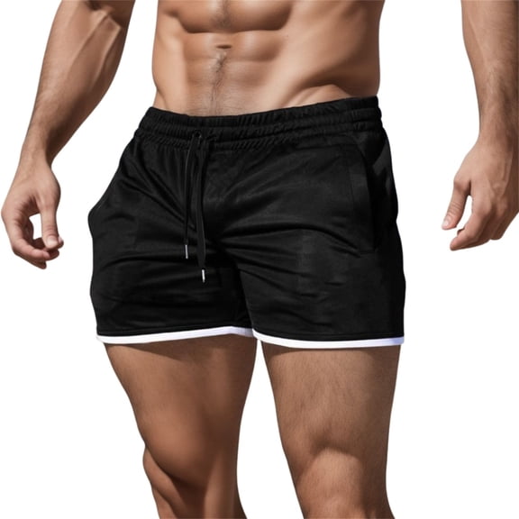 PMVFHDE Men's Casual Street Shorts Solid Color With Tie And Pocket For Fitness And Outdoor Activities Running Shorts For Men Black,L