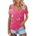 thumbnail image 4 of JSheng Womens Off Shoulder Tops on Sale Women's Casual Fasuion Floral Printed V-Neck Short Sleeved Loose Top Hot Pink M, 4 of 5