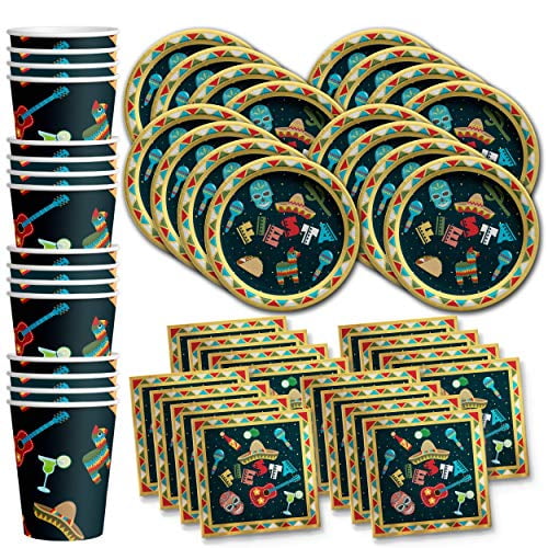 Mexican Fiesta Birthday Party Supplies Set Plates Napkins Cups Tableware Kit for 16 Birthday Galore 