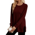 thumbnail image 2 of MOSHU Crewneck Sweatshirts for Women Side Split Long Sleeve Shirts Fashion Fall Womens Tops, 2 of 8