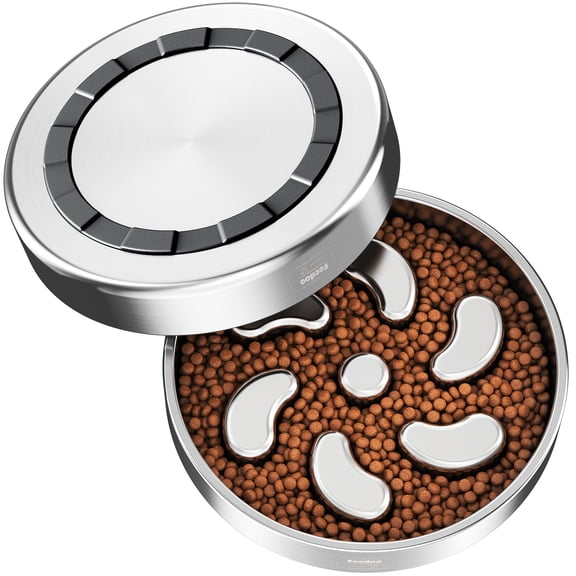 Feedoo 3-Cup Stainless Steel Slow Feeder Dog Bowl - Anti-Choking, Non-Slip Base, Dishwasher Safe (Large Size)
