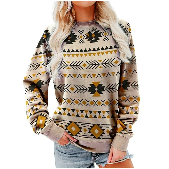 VEKDONE Casual Sweatshirts for Women Clearance Sale Long Sleeve Vintage Print Pullover Blouse Plus Size Loose Fit Tunics Tops Fall Trendy Holiday Shirts