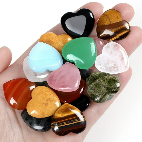 24 Packs Healing Crystals Crystals Heart Healing Stones Rose Quartz Amethyst Polished Love Stone Palm Natural Gemstones Set Wholesale Reiki Balancing Meditation Crystal Gifts for Women #A002