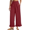 thumbnail image 4 of Nestiefly Womens Wide Leg Pants Drawstring Elastic High Waisted Ruffle Hem Palazzo Casual Pants with Pockets 2026 Wine 2XL, 4 of 7