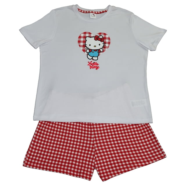 Pijama Hello Kitty para Dama Set Playera Manga Corta con Short Blanco Talla XCH 2 Piezas