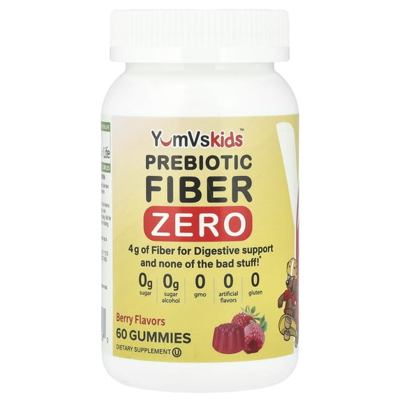 YumVs Prebiotic Fiber Zero, Berry, 4 g, 60 Gummies (2 g per Gummy)