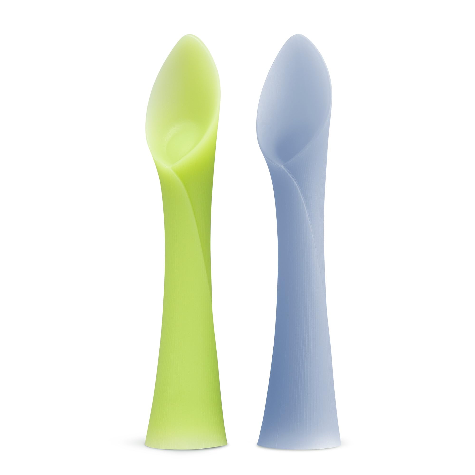 Olababy Training Spoon Set (Kiwi/Blueberry) + Olababy Fold N Go Silicone Baby Bib w Travel Case (Kiwi)