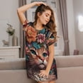 thumbnail image 3 of Balery Flower Crown Cat Camisón de manga corta con cuello redondo para mujer, cómodo y elegante., 3 of 6