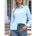 thumbnail image 5 of Super Soft Wrinkle Free Button Down Shirts for Women Solid Long Sleeve Striped Formal Work Dress Blouses Tops Blue XL, 5 of 9