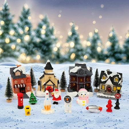 

Christmas New Luminous Small House Village Decoration 18 Piece Set Of European Snow House Astronaut Decorations