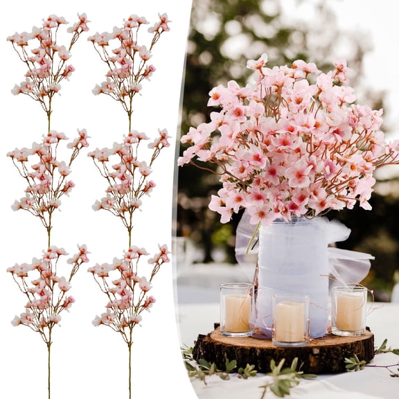 Cherry Blossom Flowers Artificial, Artificial Cherry Blossom Flower, Silk Peach Flowers Fake Plants Arrangement for DIY Garden Home Wedding Party Decor 4PC