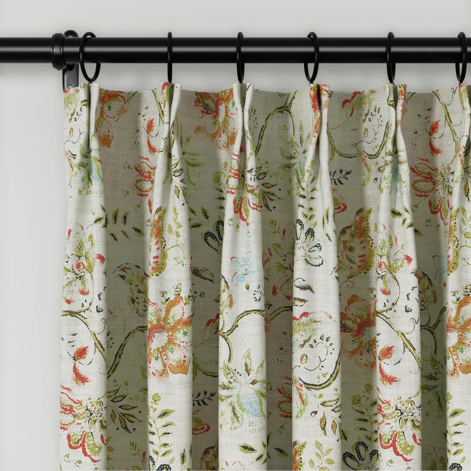 TWOPAGES 42"x84" Linen Blend Curtain Boho Botanical Light Filtering Pinch Pleat Drape for Door Window, 1 Panel, Bright