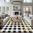 thumbnail image 3 of Area Rug for Living Room, Sunflowers Non-Slip Indoor Large Carpet for Bedroom/Dining Room, Spring Summer Bees Floral Black Plaid Washable Low-Profile Rectangle Floor Runner Rugs - 5 x 7 Ft, 3 of 8
