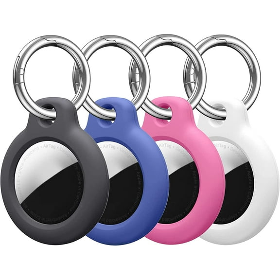 [4 Packs]AirTag Case Accessories Set Kit Hard PC Cover Holder for Apple Air Tag with Keychain,Protective Secure Airtags Loop Tracker Accessory with AirTag Holder KeyRing for New AirTag Dog Collar