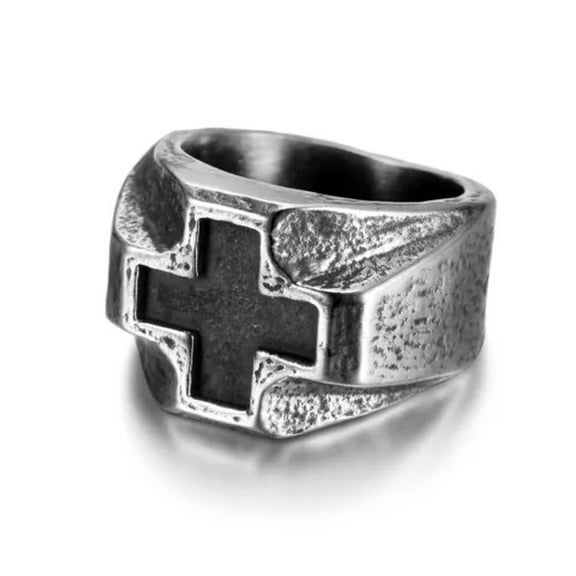 HOOUN Vintage Chunky Cross Religious Ring Stainless Steel Men's Heavy Biker Ring Gifts-14
