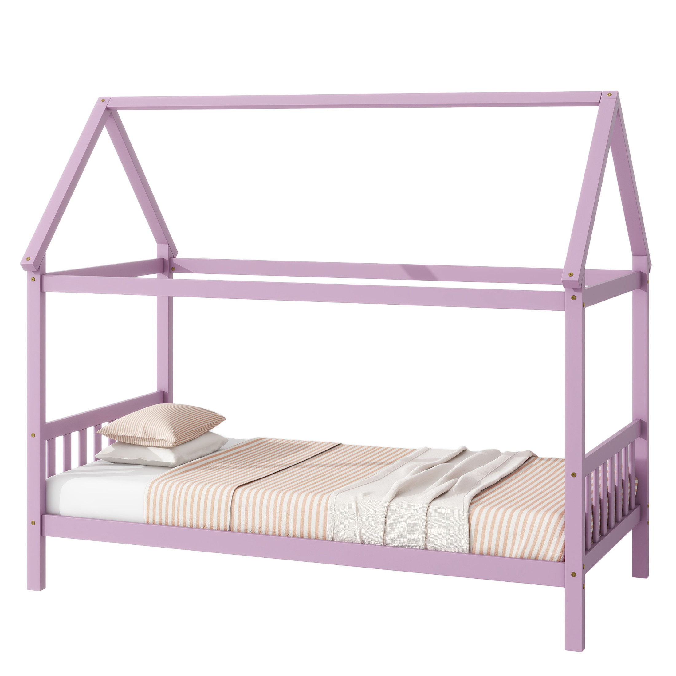 Noble House Lois Twin House Canopy Bed, Rubber Wood Frame with House-Shaped Design and Headboard Footboard, Pink