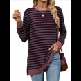 thumbnail image 3 of Camisa Informal de Larga A Rayas para Mujer, , con Cuello Redondo, Ajustada, Holgada, Básica Rojo y Negro M, 3 of 10