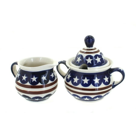 

Blue Rose Polish Pottery Stars & Stripes Cream & Sugar Set
