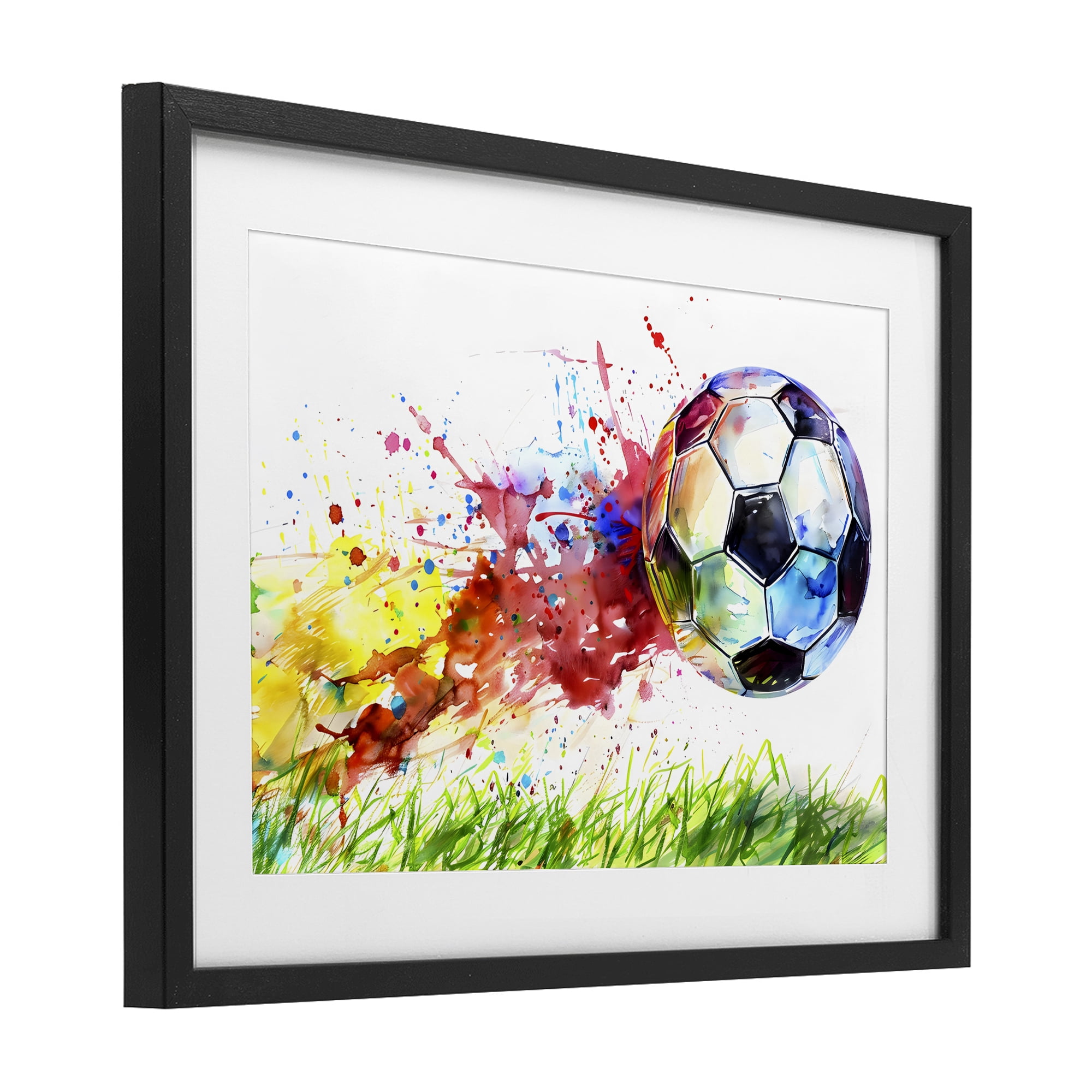 Stupell Industries Watercolor Soccer Ball in Motion Black Framed Print Under Glass, design by Creative Studio