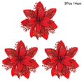 thumbnail image 3 of 3 piezas de flores navideñas de 14 cm con purpurina artificial, flores de color rojo dorado, bayas, adornos para árbol de Navidad para el hogar, Año Nuevo, 3 of 5