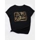 thumbnail image 3 of Camisetas de verano para mujer, manga corta, cuello redondo, casual, lindo, con gráficos, camisetas básicasIt's My Birthday" Golden Cursive Print Women's Black T-Shirt - Casual, Stretchy Polyester,, 3 of 8