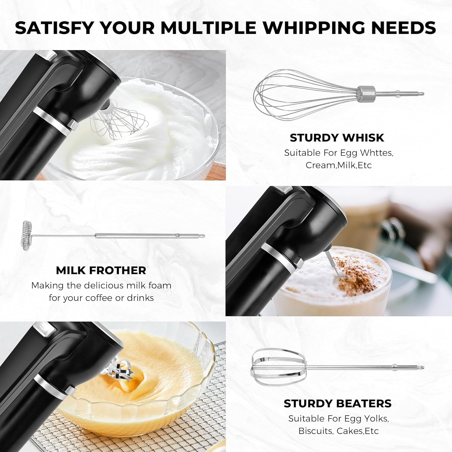 Hand Mixer,5-in-1 Multifunctional Portable Charging Device Hand Blender,with lmmersion Blender and Beater,Whisk,Milkshake Bars,Blender Vessel,Easy to Clean