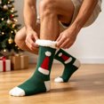 thumbnail image 7 of Lutiedan Christmas Fleece Socks for Men and Women, Fuzzy Non Slip Knit Slipper Socks, Winter Thick Warm Mid Calf Socks,Green1, 7 of 7
