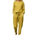 thumbnail image 2 of Summer Clothes Clearance Idoravan Lounge Sets for Women 2 Piece Fashion Woman Long Sleeve Blouse +Loose Pants Sets Yellow S, 2 of 6