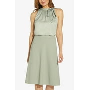 Adrianna Papell Tie halter Neck Keyhole Front Sleeveless Blouson Satin Crepe Dress-WILLOW / 0