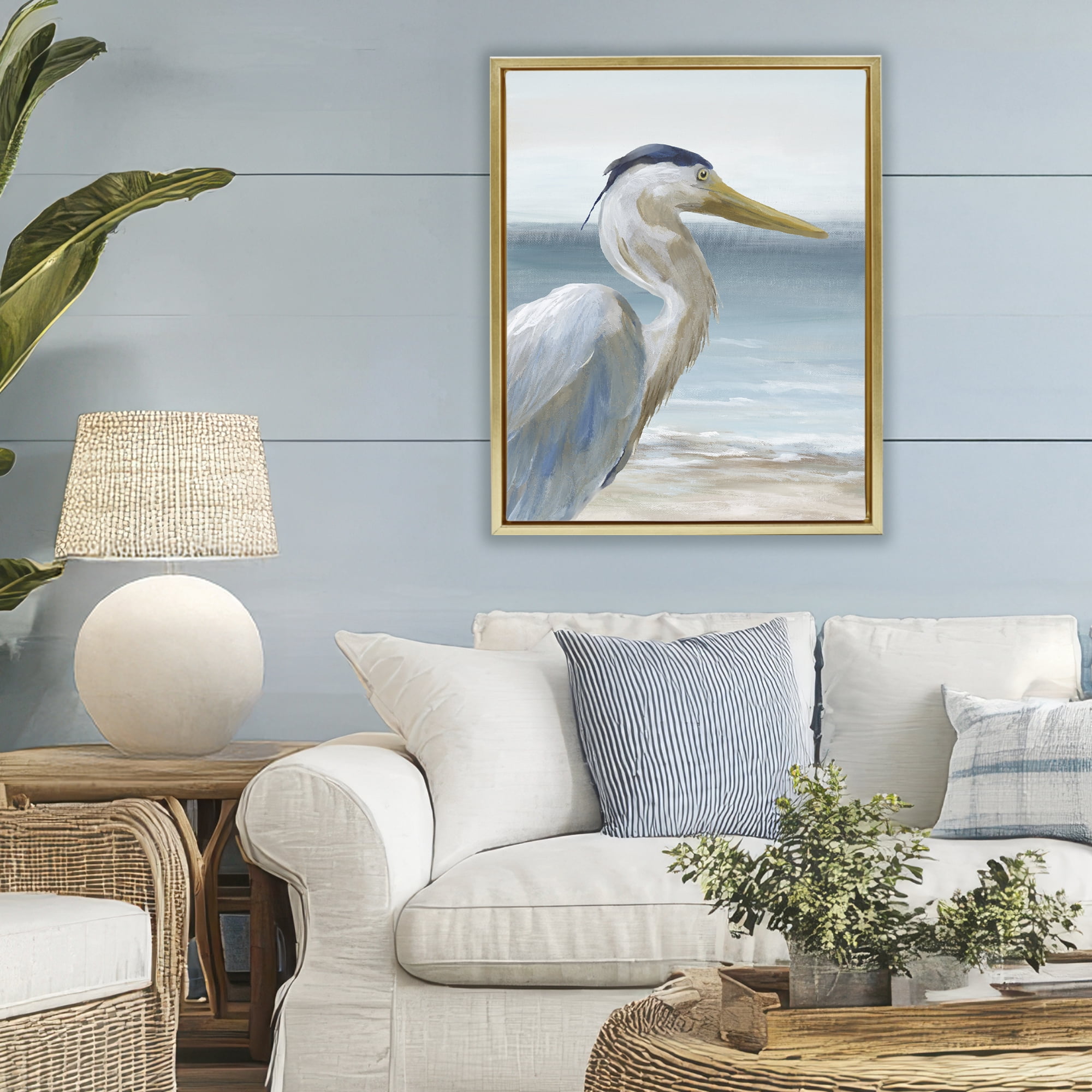 Stupell Industries Right Gazing Heron Gold Framed Floater Canvas Wall Art, design by Nan