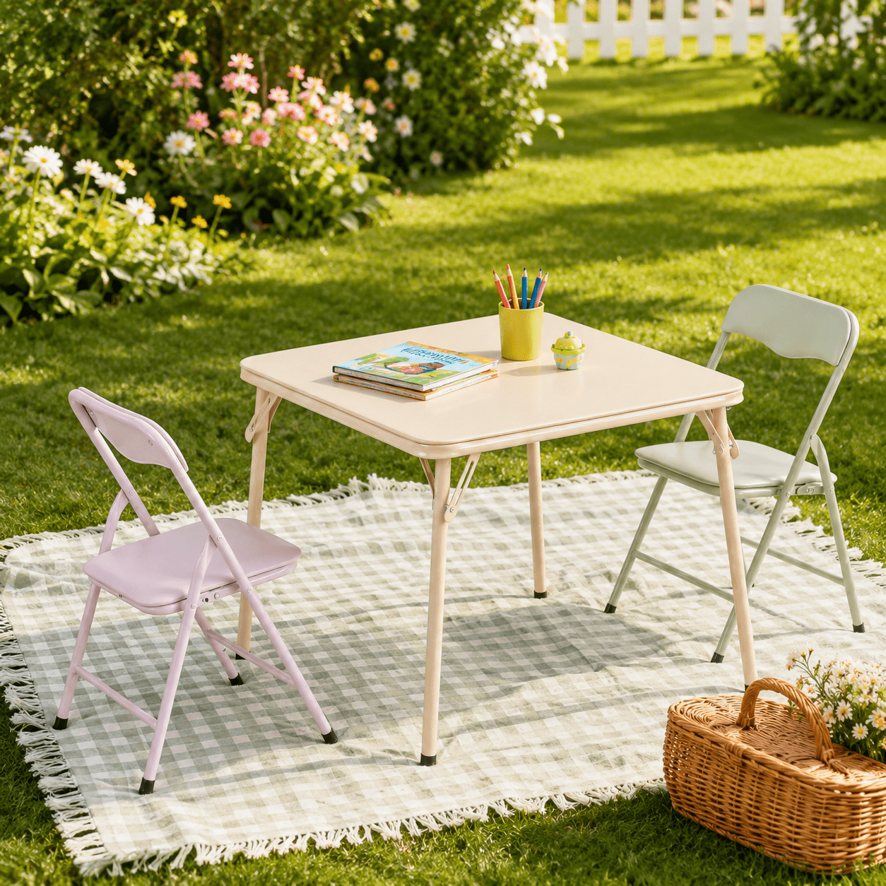 Homy Casa 3-Piece Kids Table and Chairs Set, Folding Activity Table for Toddlers Arts Crafts Playroom Preschool