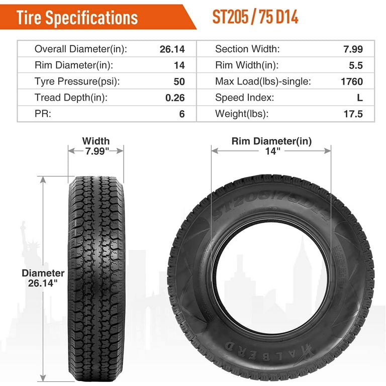 HALBERD Premium 6Ply ST205/75D14 Trailer Tires 205 75 14 Fuel-saving  Replacement Tire Load Range C