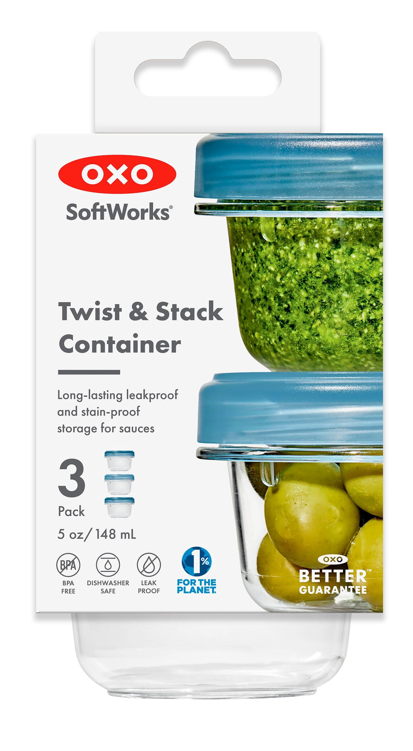 OXO Twist & Stack 5-oz Snack Container, 3-Pack, Ocean Blue