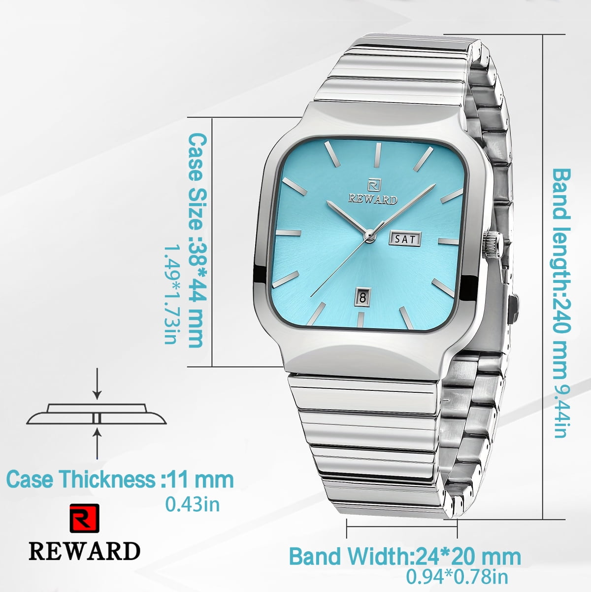 Watches Square Analog Quartz Stainless Steel Watches for Men Mesh Strap Waterproof Business Military Sport Wrist Watch with Date Reward