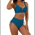 thumbnail image 3 of Trajes de Baño de Cintura Alta para Mujer, Trajes de Baño con Control de Abdomen, Conjuntos de Bikini de Dos Piezas con Frunces Cruzados y Recortes. Azul Pavo Real M, 3 of 8
