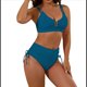 thumbnail image 3 of Trajes de Baño de Cintura Alta para Mujer, Trajes de Baño con Control de Abdomen, Conjuntos de Bikini de Dos Piezas con Frunces Cruzados y Recortes. Azul Pavo Real S, 3 of 8