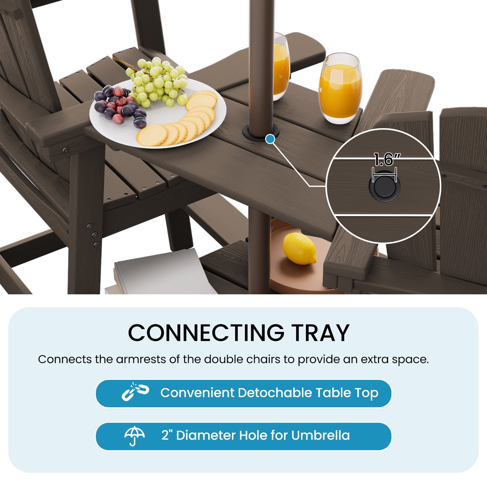 LOYALICE Tall Plastic Adirondack Chair Set of 2 W/ Outdoor Barstools and Connecting Tray, Coffee