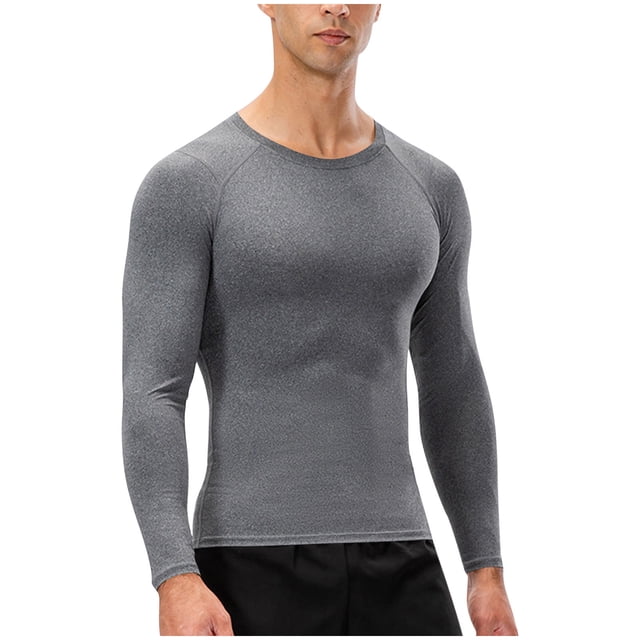Lovzfmll Haut de Compression à Manches Longues Couleur Unie Mode Décontractée pour Hommes, Couche de Base Haute Élasticité pour Course et Gym Gris, 2TG