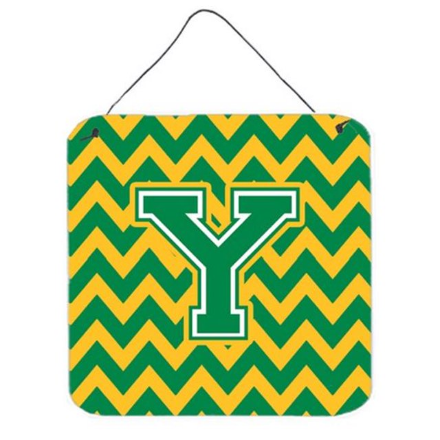 Letter Y Chevron Green & Gold Wall or Door Hanging Prints