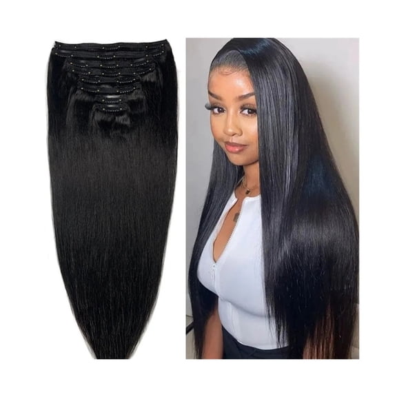 Clip in Hair Extensions Brazilian Human Hair Full Head Silky Straight Clip in Hair Extension for Women 120g 8Pcs per Set with 18 Clips