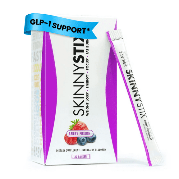 Zantrex SkinnyStix GLP-1 Support Energy Drink Mix for Appetite Suppression and Weight Loss, Berry Flavor, 30 Packets, 10 Calories Each