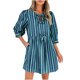 thumbnail image 1 of mfyjkho Vestidos midi para mujer, Vestido mini de verano para mujer, informal, con lazo, cuello redondo, a rayas, holgado, fluido, para playa, con mangas 3/4 Vestidos de otoño l, 1 of 6