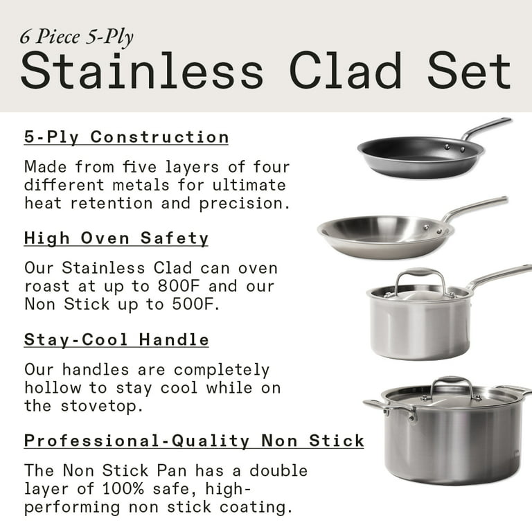 Made In Cookware - 6 Pc Stainless Steel Cookware Se - 5 ply Clad