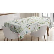 Floral Tablecloth, Spring Season Themed Watercolors Painting of Herbs Flowers Botanical Garden Artwork, Rectangular... by Kozmos
